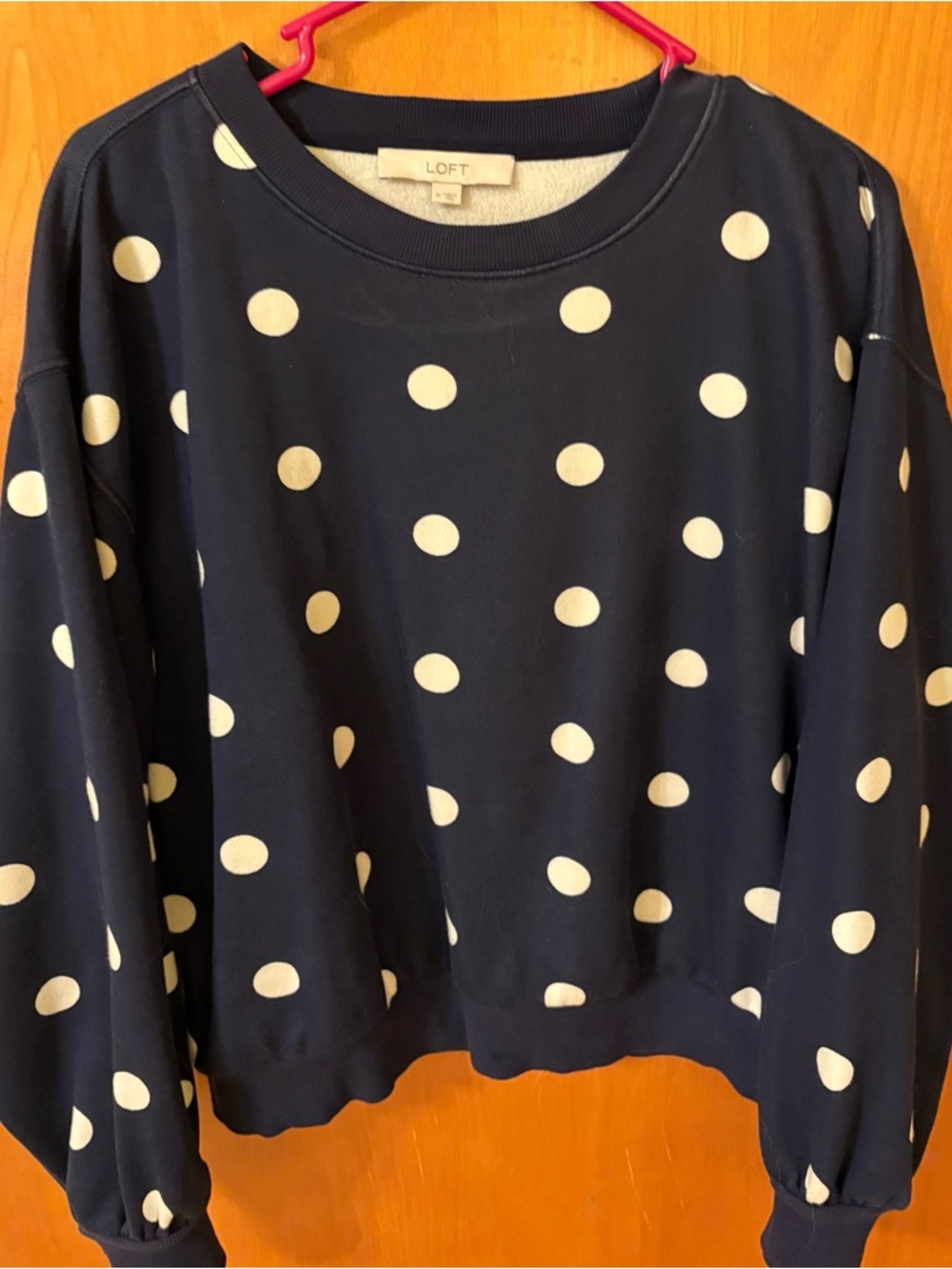 LOFT Navy Blue Polka Dot Sweatshirt with White Dots